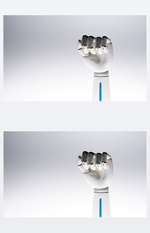机器人手展示拳头在灰色被隔绝了