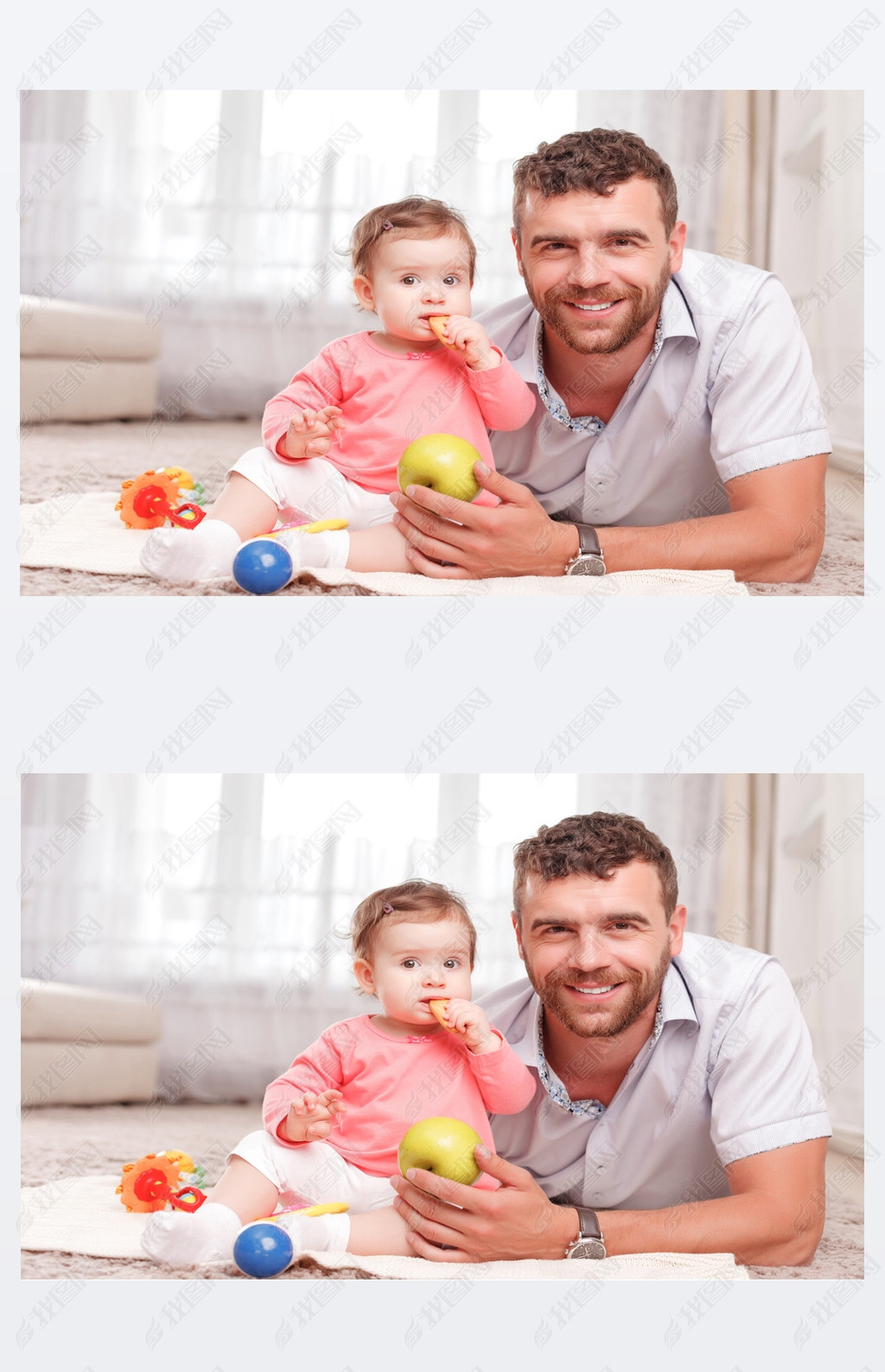 Father and little kid sitting on floor