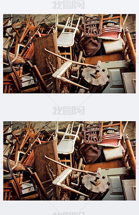 Wooden chairs and vintage chairs, thrown into the street