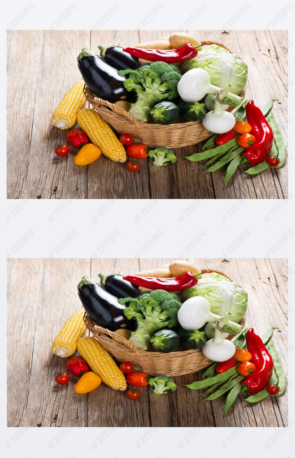 Mix green vegetables in wicker basket