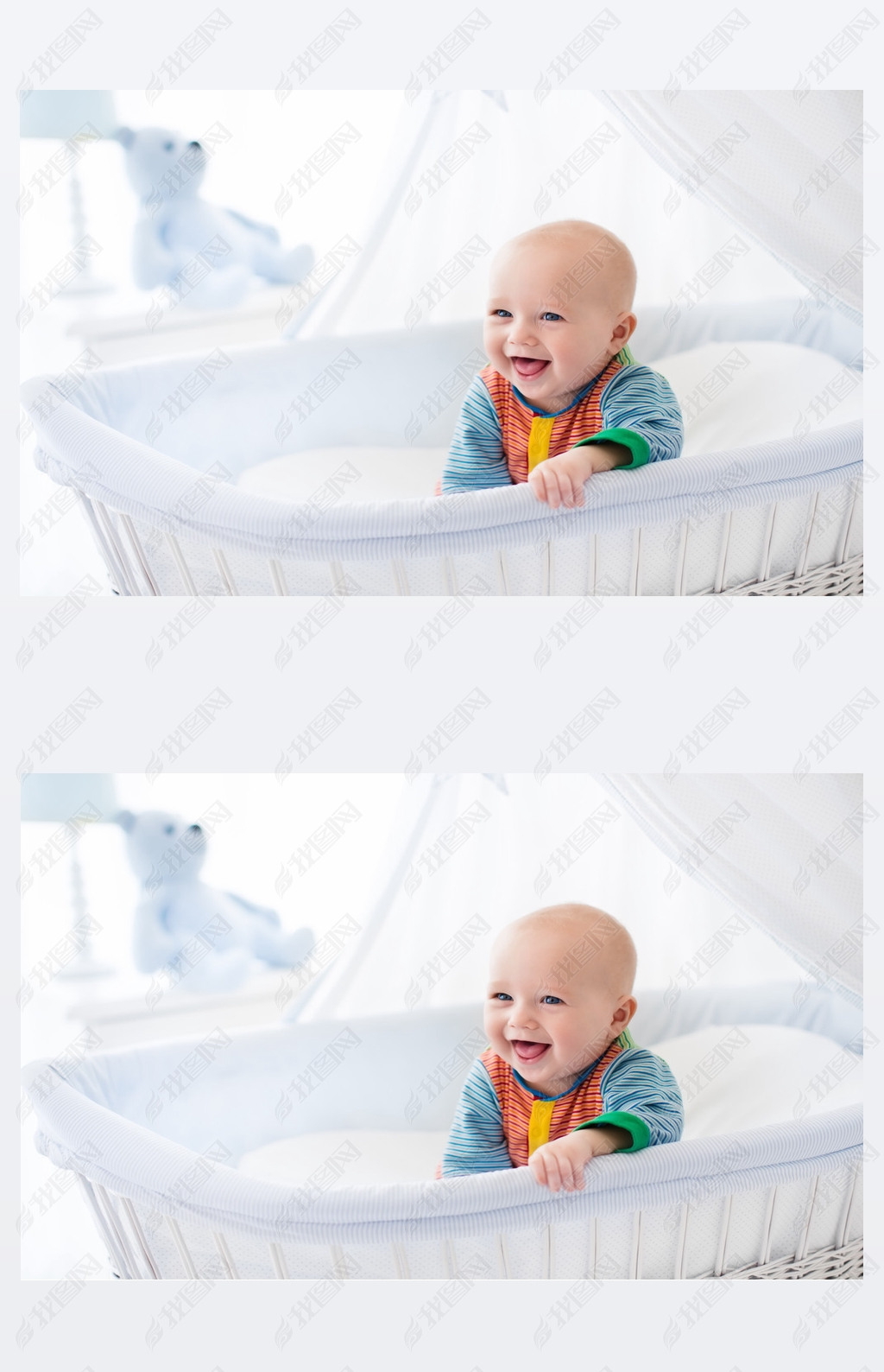 Cute baby in white nursery