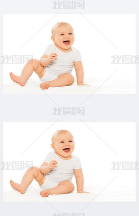 happy laughing baby in white bodysuit