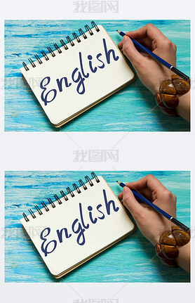 English words  learning education concept lettering  posters writing notebook note grey wooden backg