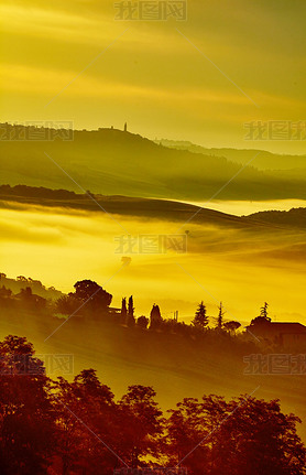 Tuscany landscape with rolling hills and valleys