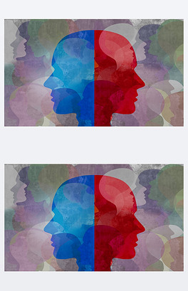 精神分裂症与分裂人格障碍与精神健康精神疾病概念的3d 插画风格.