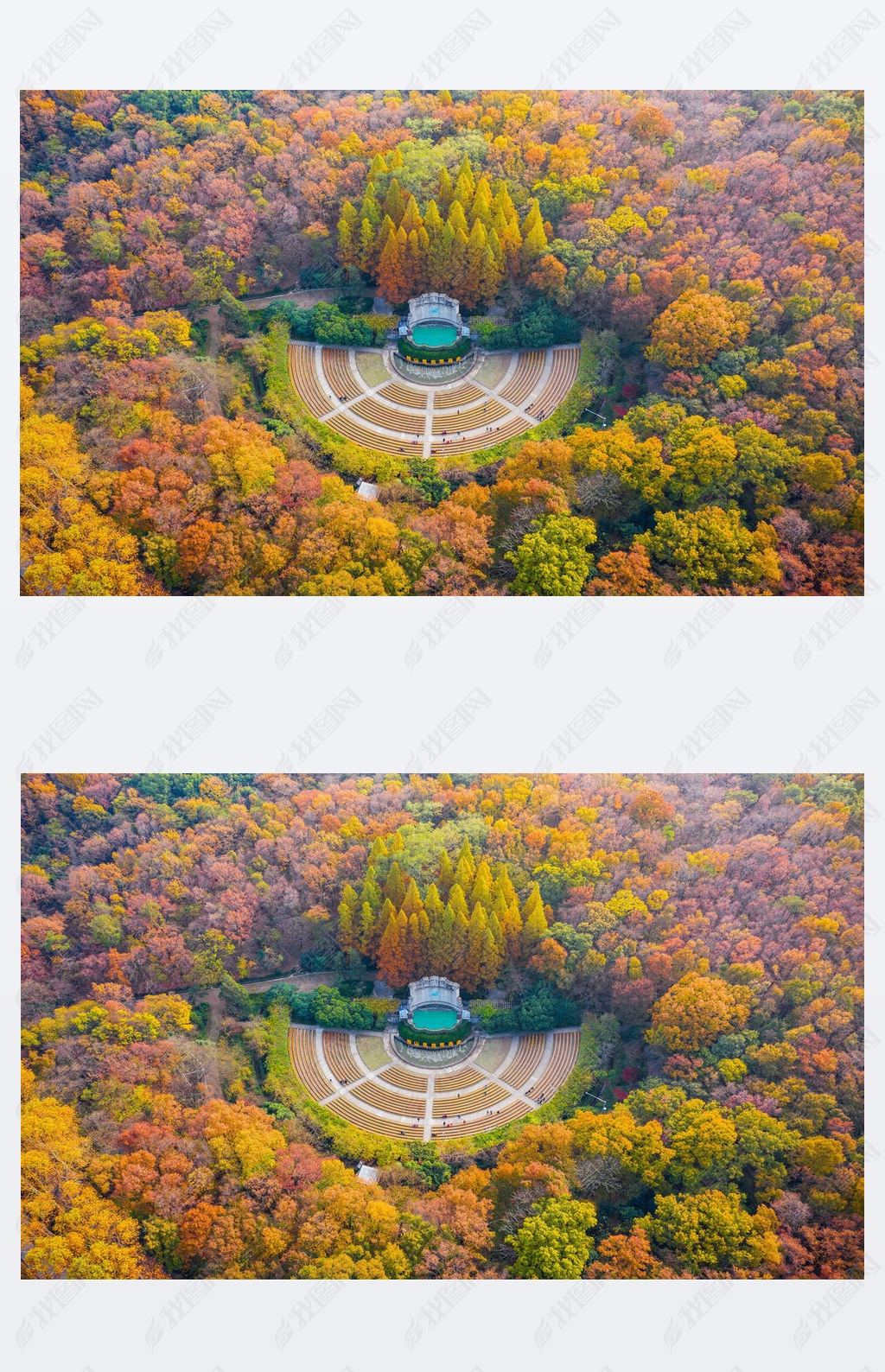 An aerial view of the colorful autumn lees in Zhongshan Park scenic spot in Nanjing city, east Chi