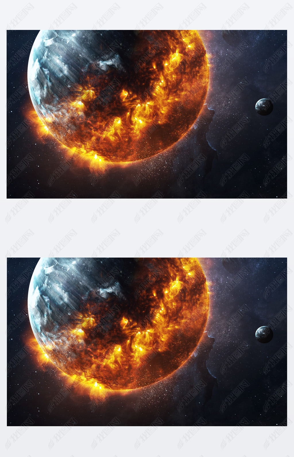 Abstract apocalyptic background - burning and exploding planet . This image elements furnished by NA