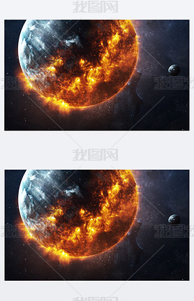 Abstract apocalyptic background - burning and exploding planet . This image elements furnished by NA