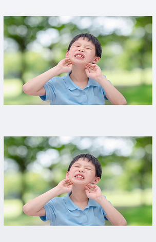 男孩挠脸过敏户外