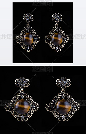 bronze earrings with jewels on the black