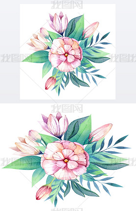 Flowers set. Colorful floral bouquet with lees and flowers, dr