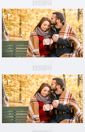 Nice concept for young couple in autumn park