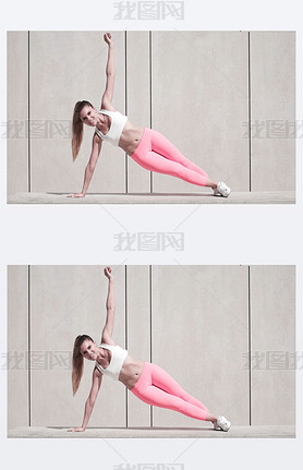 Sporty Woman Doing Side Plank Exercise on Platform