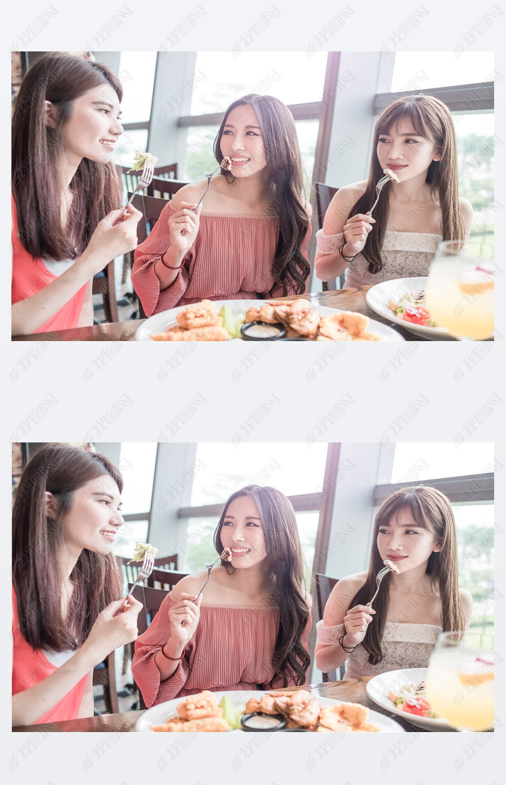women hing dinner in restaurant