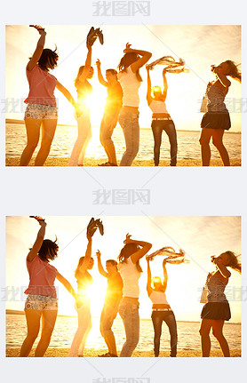 Happy teens dancing at the beach