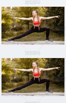 beautiful sports girl goes in for sports in the park on the nature