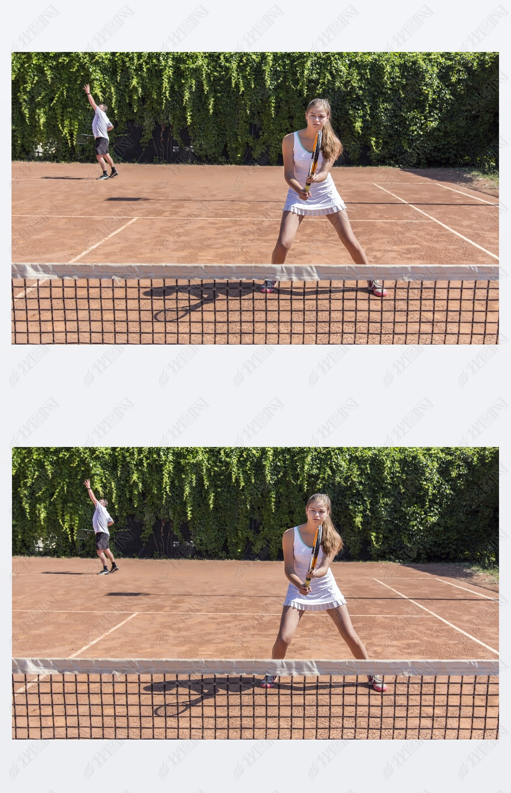 Two athletes on tennis court