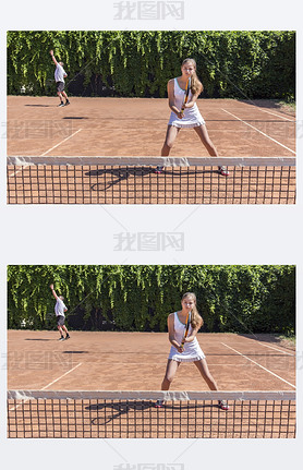 Two athletes on tennis court