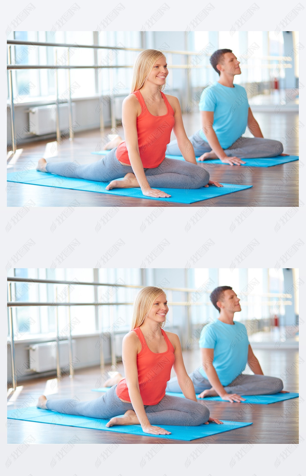 woman with man doing yoga exercise