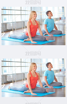 woman with man doing yoga exercise