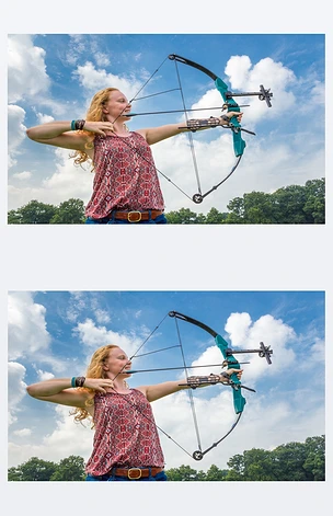 射击射箭用复合弓和箭的年轻女人
