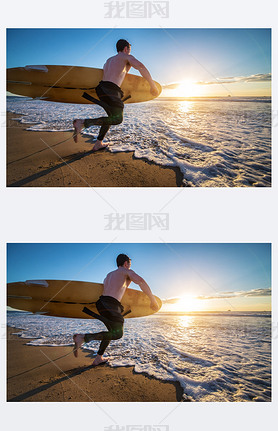 Surfer running into the ocean