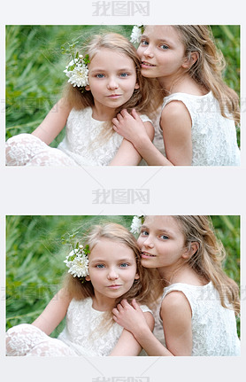 Portrait of two little girls twins