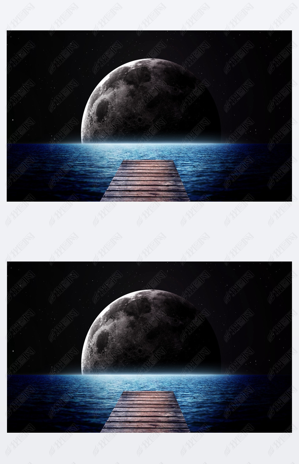 Rising moon over sea. Elements of this image furnished by NASA