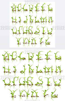 Green plant alphabet with reflection.