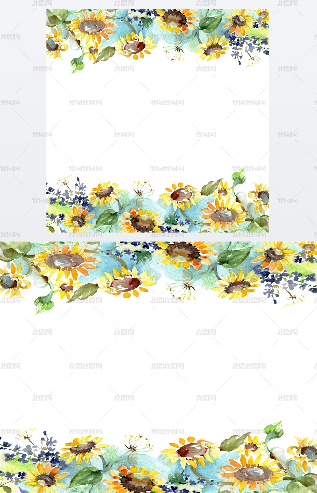 花束与向日葵花卉植物花 野生春叶野花分离 水彩背景插图集 水彩画时尚水瓶座 框架边框装饰广场 图片素材模板下载 背景素材 我图网