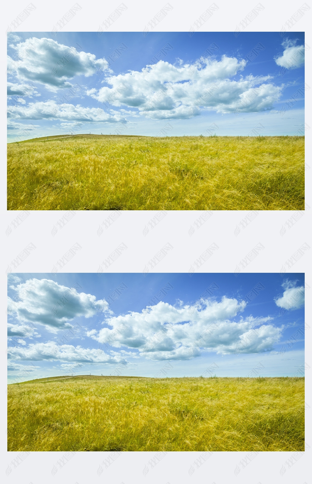 Beautiful prairie landscape with blue sky and clouds