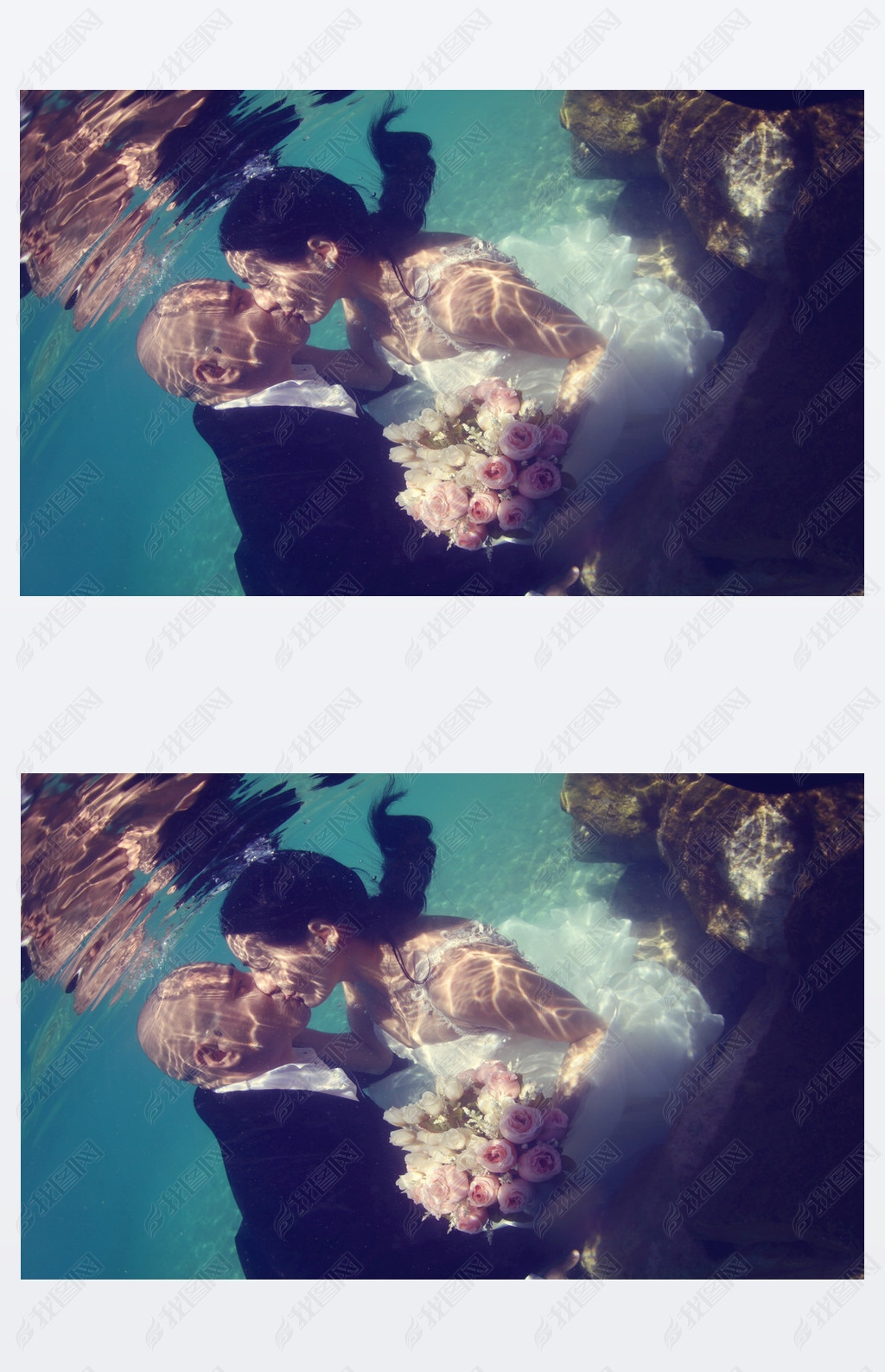 新娘和新郎水下接吻