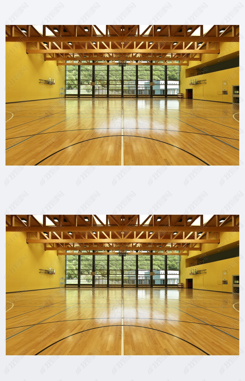 Public school, interior wide gym