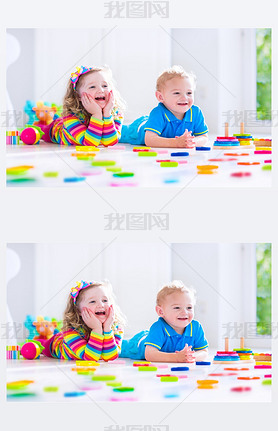 Cjildren playing with wooden toys