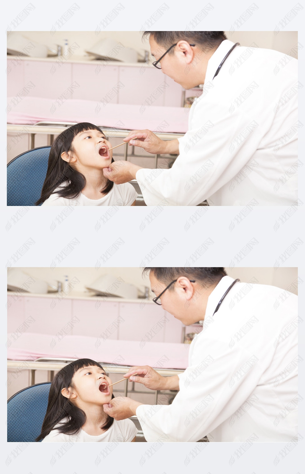 原创儿科医生检查孩子的喉咙,用压舌板