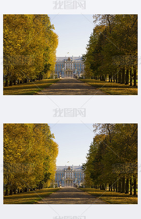 The view from the park to the Ekaterina's Palace in Saint-Petersburg