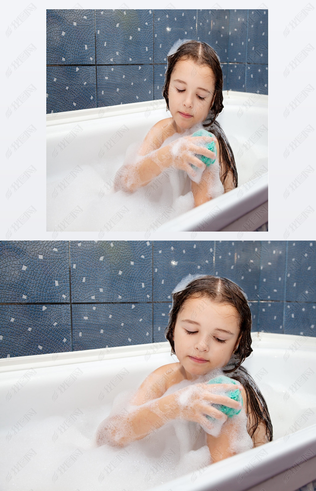 girl washes her hand sitting in the bath