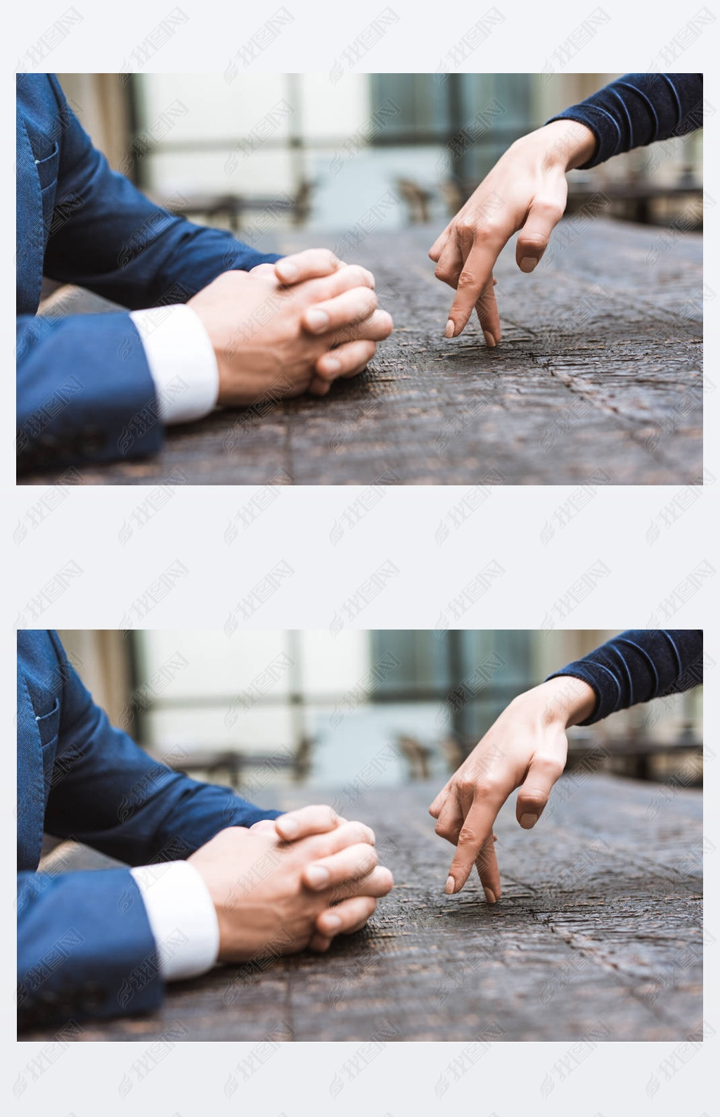 原创妇女与手指对她的男朋友采取步骤的裁剪镜头版权可商用