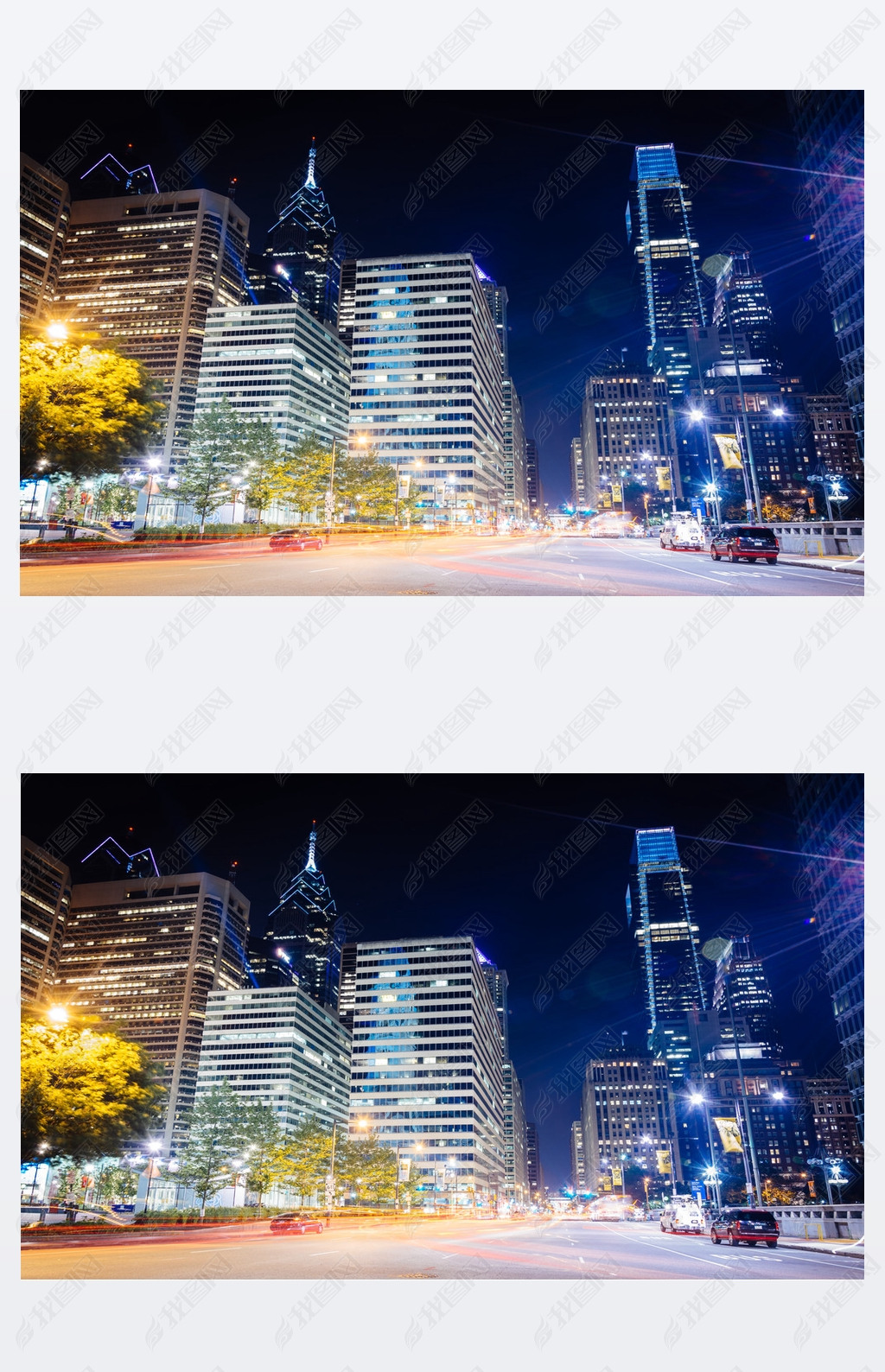 Modern buildings at night, in Center City, Philadelphia, Pennsyl