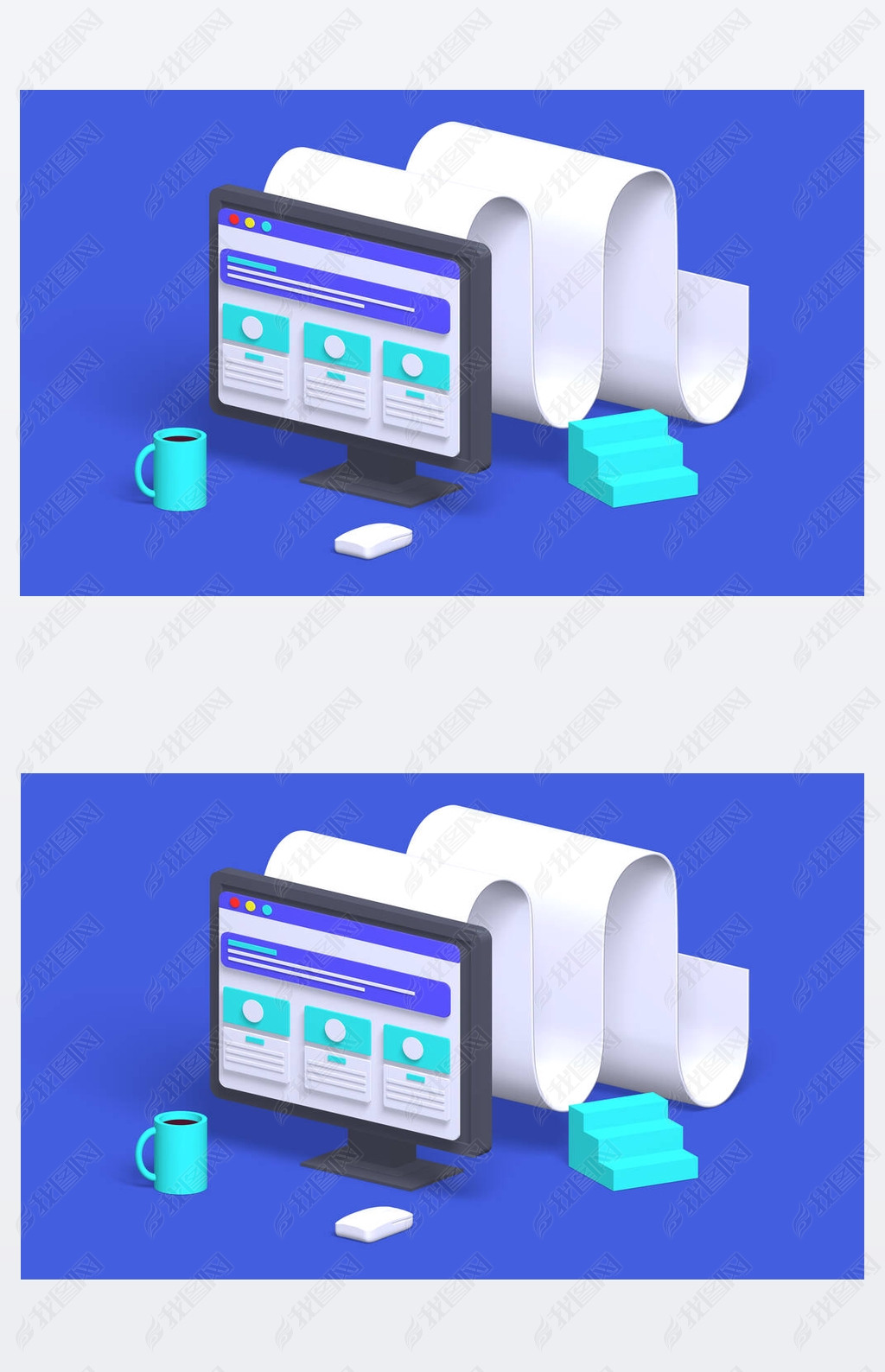 3d render modern computer monitor with tape icon for online.