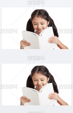 Happy little asian girl  read a book