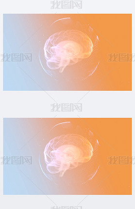 Intellectual property concept. 3d render animated brain inside protection sphere over orange backgro