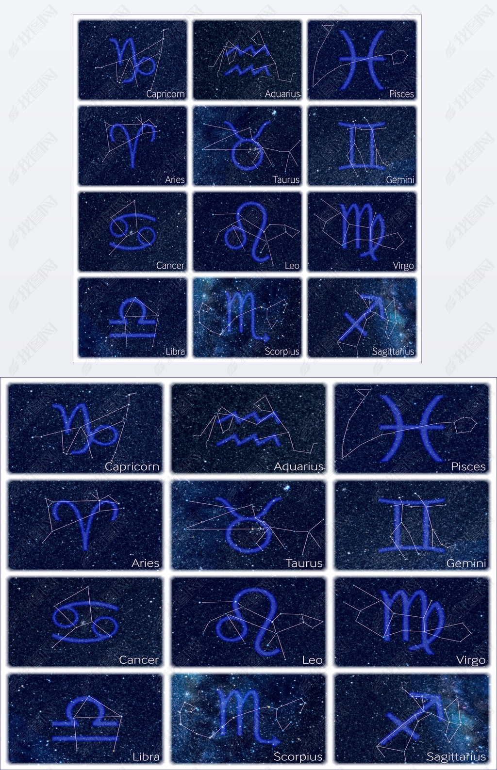 Zodiac constellations signs