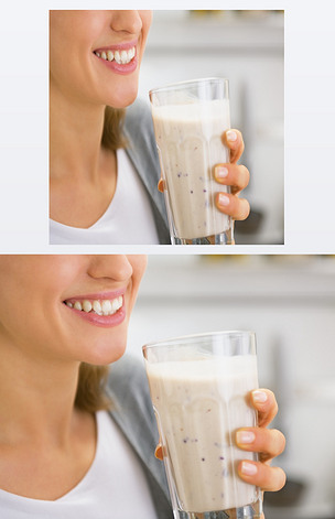 对年轻女子喝奶昔特写