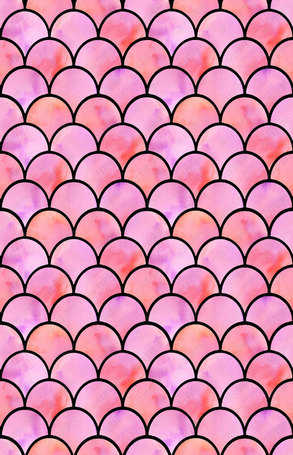 原创美人鱼的水彩粉红色鳞片无缝模式版权可商用