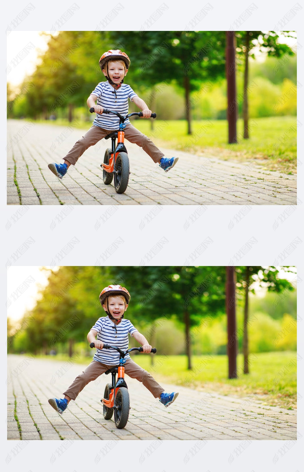 happy child boy rides a racetrack in Park in summer