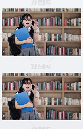 Shocked female student at library