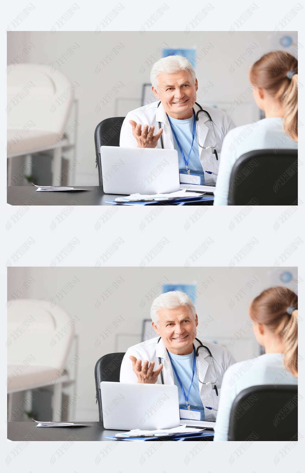 Mature male doctor working with patient in clinic