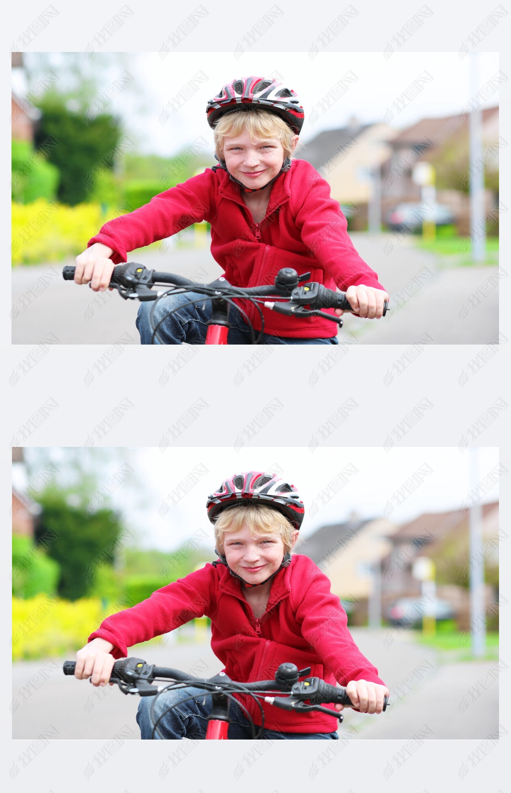 School boy riding his bike