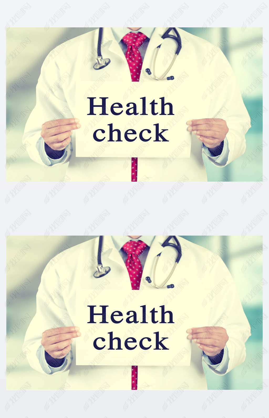 Doctor hands holding white card sign with health check text message